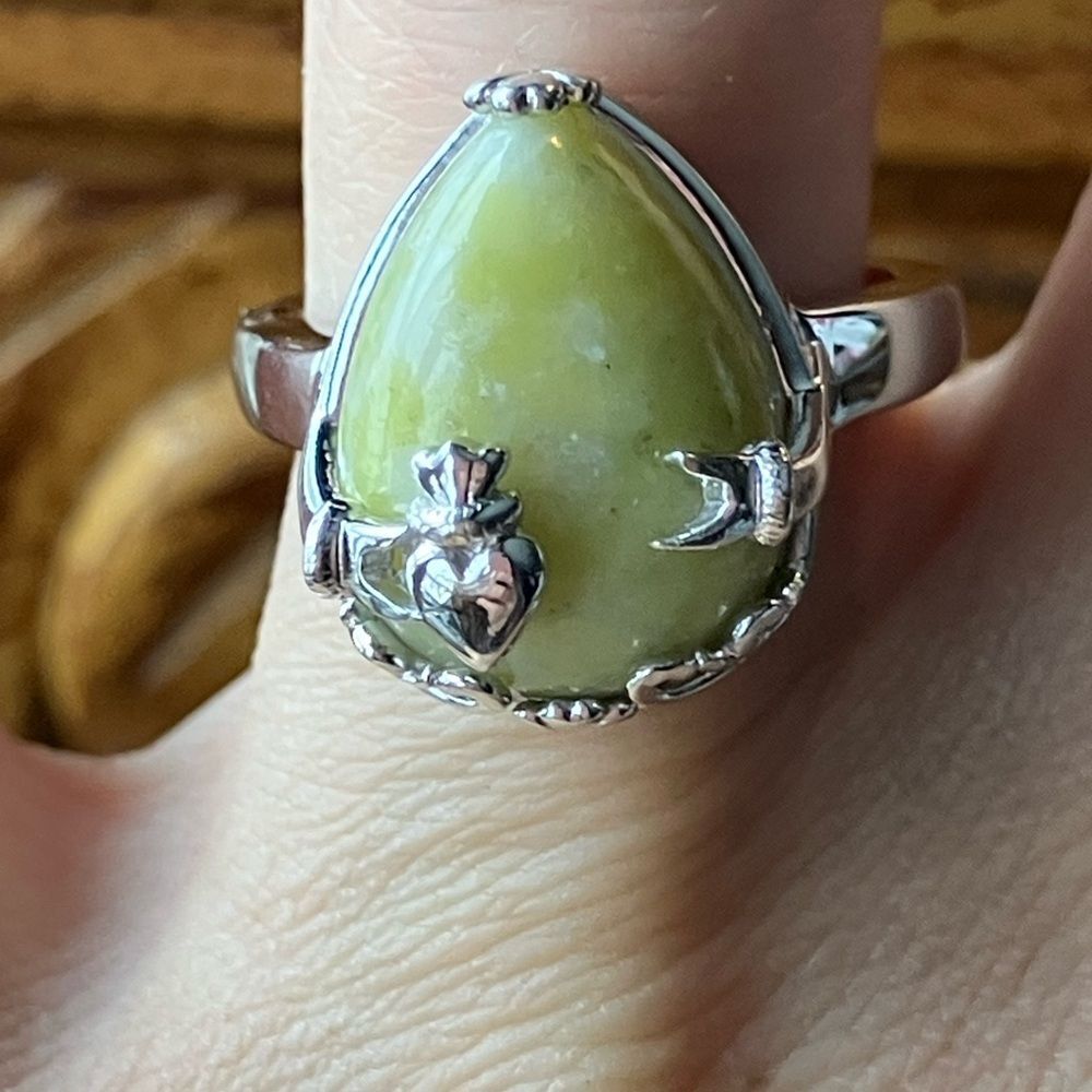 Natural Connemara Marble Sterling Silver Claddagh Ring Size 7